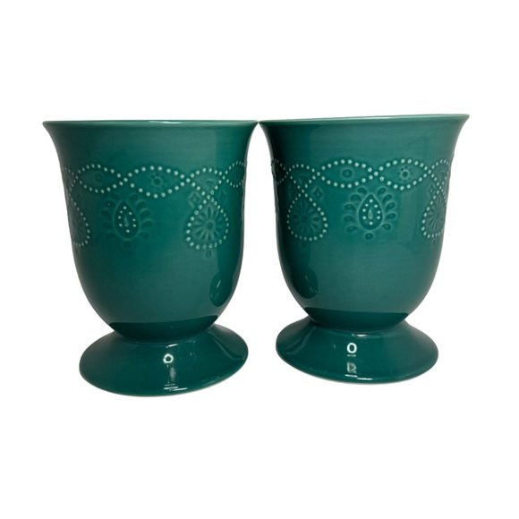 Pioneer Woman Pedestal Cowgirl Lace Mugs 14 oz Teal Frontier Set of 2 - Picture 2 of 6